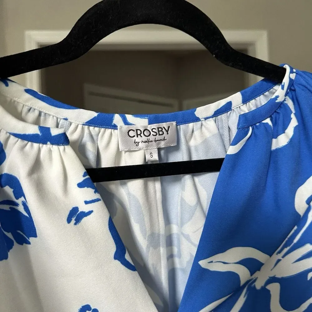 Crosby by Mollie Burch Blue & White Blouse Floral Size S Womens Top Cottage Chic - Picture 4 of 8